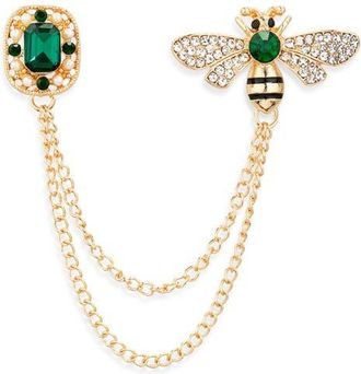 Clifton Wilson Mens Embellished Bee & Jewel Chained Lapel Pin in Gold at Nordstrom