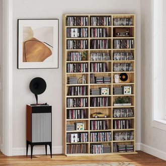 HOMCOM CD DVD Media Storage Shelves Display Shelf Racks Wooden Frame in Light Oak