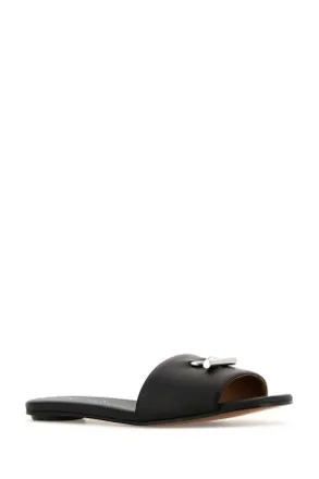 Alexander McQueen Womens Black Leather Slippers Blacksilver Flat Shoes