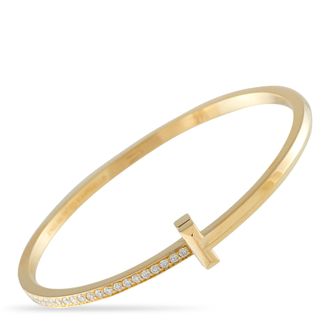 Tiffany & Co. T 18K Yellow Gold 1.0ct Diamond Hinged Bangle Bracelet TI02-060326