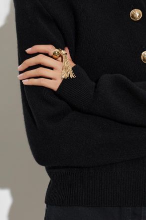 Balmain Brass Ring With A Dangling Charm, Womens, Gold