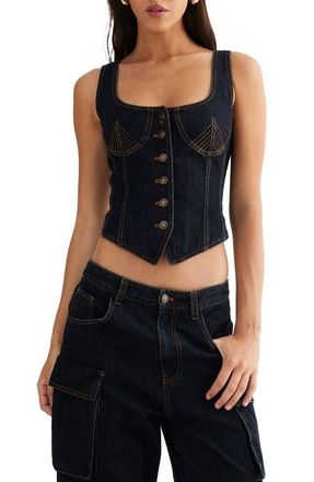 Lioness After Hours Denim Corset Top in Dark Denim at Nordstrom, Size Medium
