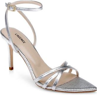 L'agence Dua Ankle Strap Sandal in Silver Lizard at Nordstrom, Size 6.5