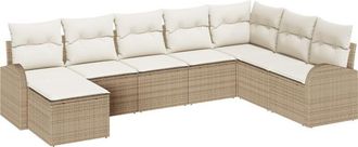 vidaXL Sofa Set with Cushion 8 pcs Beige and White Poly Rattan vidaXL