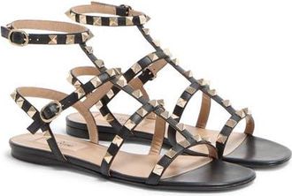 Valentino Garavani Rockstud Ankle Strap Sandal in Black at Nordstrom, Size 11.5Us