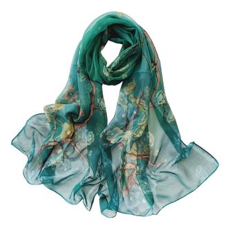 Generic Scarfs For Women Lightweight Print Floral Pattern Scarf Shawl Fashion Scarves Shawls And For Spring Cotton And Silk Scarves (Green, One Size)