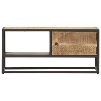 Berkfield Home TV Cabinet with Carved Door 90x30x40 cm Rough Mango Wood in Brown | Size: 90 x 30 x 40 cm