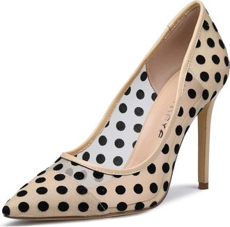 Castamere Womens Closed Toe Slip-On Court Shoes 3.9IN Stiletto Heels Beige Polka Dots Mesh Pumps UK 9