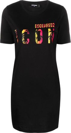 Dsquared2 Icon Sunset Palm T-shirt dress - women - Cotton - M - Black