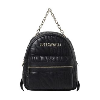 Just Cavalli Backpacks, female, Black, Size: ONE SIZE Chic Quilted Leather Backpack with Chain