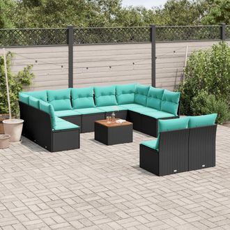vidaXL Vidaxl Set Divani Da Giardino 12pz Con Cuscini Nero In Polyrattan