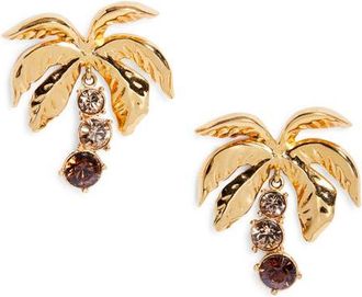 Oscar De La Renta Palm Tree Crystal Clip-On Earrings in Topaz at Nordstrom