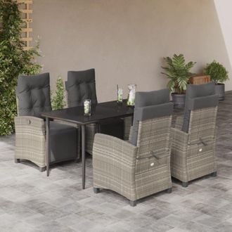 vidaXL Set Comedor De Jard&iacute;n 5 Pzas Cojines Rat&aacute;n Sint&eacute;tico Gris Claro Vidaxl