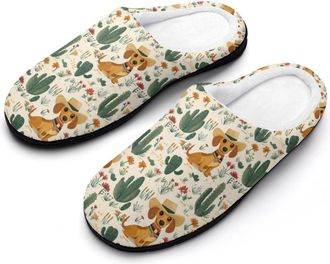 Generic Vintage Cactus Dachshund Womens Slippers Warm House Slippers Indoor House Shoes with Anti-Skid Rubber Sole