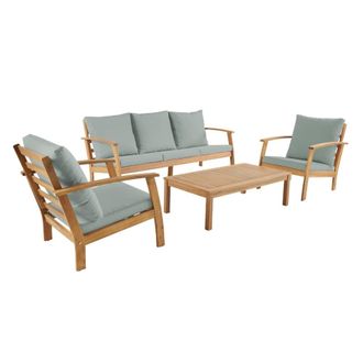 Sweeek Conjunto de jard&iacute;n en madera de acacia, 5 plazas, verde gris&aacute;ceo