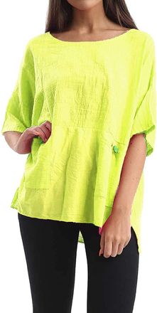 ZEE FASHION S89 Celebmodelook Italian Plain Cotton Top with Front Pockets Tunic Women Lagenlook (Lime, ONE Size)