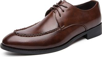 Generic Dress Oxford for Men Lace Up Apron Split Toe Derby Shoes Faux Leather Low Top Rubber Sole Non Slip Block Heel Party(Brown,6.5 UK)