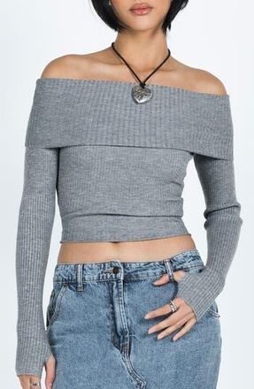 Princess Polly Morley Foldover Off the Shoulder Rib Sweater in Grey at Nordstrom Rack, Size Large/x-Large