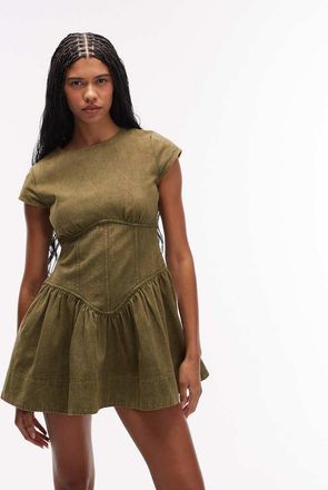 Asos Vestito corto senza maniche color oliva slavato ispirato al corsetto-Verde