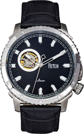 Reign Bauer Automatic Semi-SkeletonLeather-Band Watch