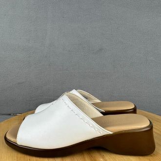 Munro Womens Aruba Leather Slip-On Slide Sandals In White
