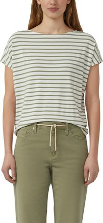 s.Oliver Kurzarmshirt S.OLIVER, Damen, Gr. 36, khaki stripe, Jersey, Obermaterial: 95% Viskose, 5% Elasthan, gestreift, normal h&uuml;ftbedeckend, Rundhals, abgeste