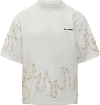 Barrow White T-Shirt With Beaded Flame Barrow
