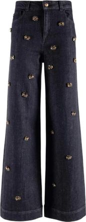 Nenette Jeans palazzo met juweelknopen - Dames - Loose Fit Jeans - Zwart - W29 - Katoen - Jeans