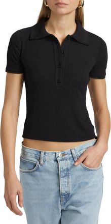Frame Denim Mesh Trim Polo In Black