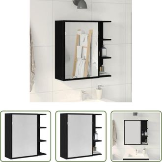 vidaXL Specchio da bagno - Mobiletto per specchio da bagno Rovere Nero 62,5 x 20,5 x 64 cm