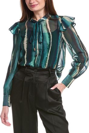 Gracia Tie Neck Frilled Sheer Print Blouse