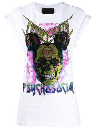 Philipp Plein crystal skull print T-shirt - women - Cotton/Spandex/Elastane/Acrylonitrile Butadiene Styrene (ABS) - S - White