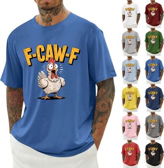 Generic F-CAW-F Shirts Mens Funny Scream Chicken Humor T-Shirt Mens Short Sleeve Crew Neck Halloween Tops Casual Loose F-CAW-F Tshirt Plus Size( 02-02, XL)