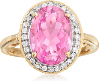 Ross-Simons Pink Topaz and. Diamond Ring in 14kt Yellow Gold