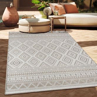 Paco Home Paco Home - Alfombra Exterior Interior Balc&oacute;n Terraza Cocina Motivo Boho &Eacute;tnico Moderno 200x280 Cm, Beige 2