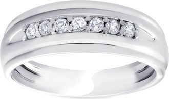 Pompeii3 Mens 1/4ct White Gold 7 Stone Diamond Ring 10k Polished Wedding Anniversary Band