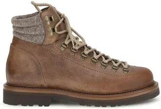 Brunello Cucinelli Brown Calf Leather Bos Taurus Lace-Up Mens Boots