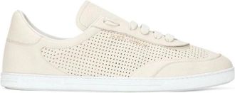 Dolce & Gabbana Geperforeerde Logo Print Sneakers - Heren - Sneakers - Beige - 39 EU - Leer - Schoenen