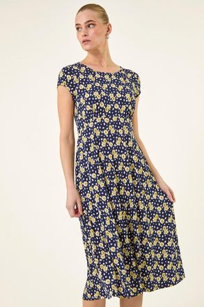 Roman Daisy Print Midi Tea Dress