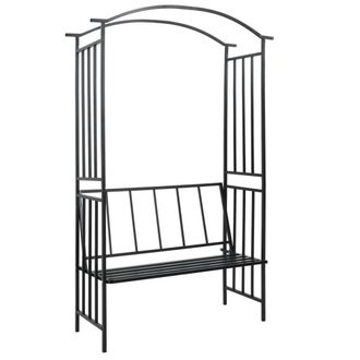 Berkfield Home Garden Arch with Bench Black 128x50x207 cm Iron | Size: 128 x 50 x 207 cm