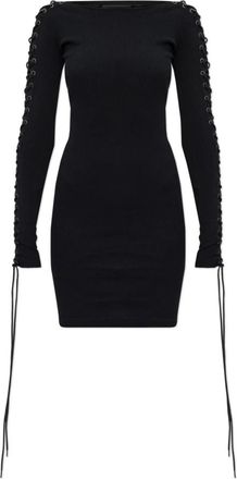 Balenciaga Lace-up Long Sleeve Dress - Dames - Korte kleedjes - Zwart - XS - Katoen - Kleedjes