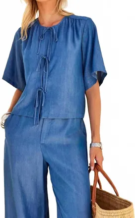 Fifteen Twenty Nadine Embroidered Top In Chambray