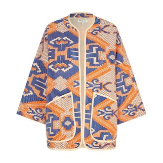 Lollys Laundry Geometric Kimono Jacket - Dames - Blouses & Shirts - Oranje - Maat: XL