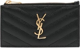 Saint Laurent Cassandre matelass&eacute; fragments card case in grain de poudre leather - unisex - CALFSKIN/Brass - One Size - Black