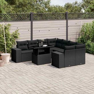 vidaXL Set De Sof&aacute;s De Jard&iacute;n 8 Piezas Y Cojines Rat&aacute;n Sint&eacute;tico Negro Vidaxl