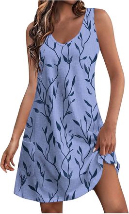 Generic Beach Dresses for Women UK Casual Summer Mini Dress Ladies Sleeveless Tank Dress Floral Print Boho Beach Sundress Elegant Party Vacation Dress Tunic L