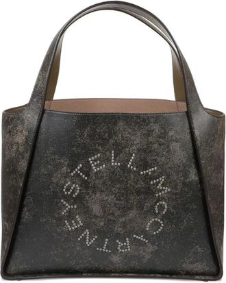 Stella McCartney Tassen, Dames, Grijs, ONE Size, Logo Verouderde Studs Distressed Leren Tote