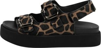 Cesare Gaspari Sandaaltjes met Girafprint Gesp - Dames - Sandalen - Bruin - 39 EU - Leer - Schoenen