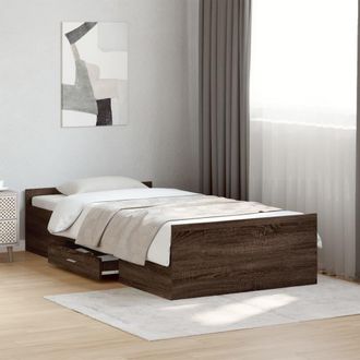 vidaXL Cama Con Cajones Madera De Ingenier&iacute;a Marr&oacute;n Roble 75x190 Cm Vidaxl