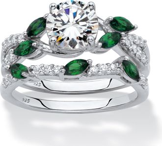 Palm Beach Jewelry 2.35 Cttw. Platinum-plated Silver Cubic Zirconia Created Emerald Bridal Ring Set